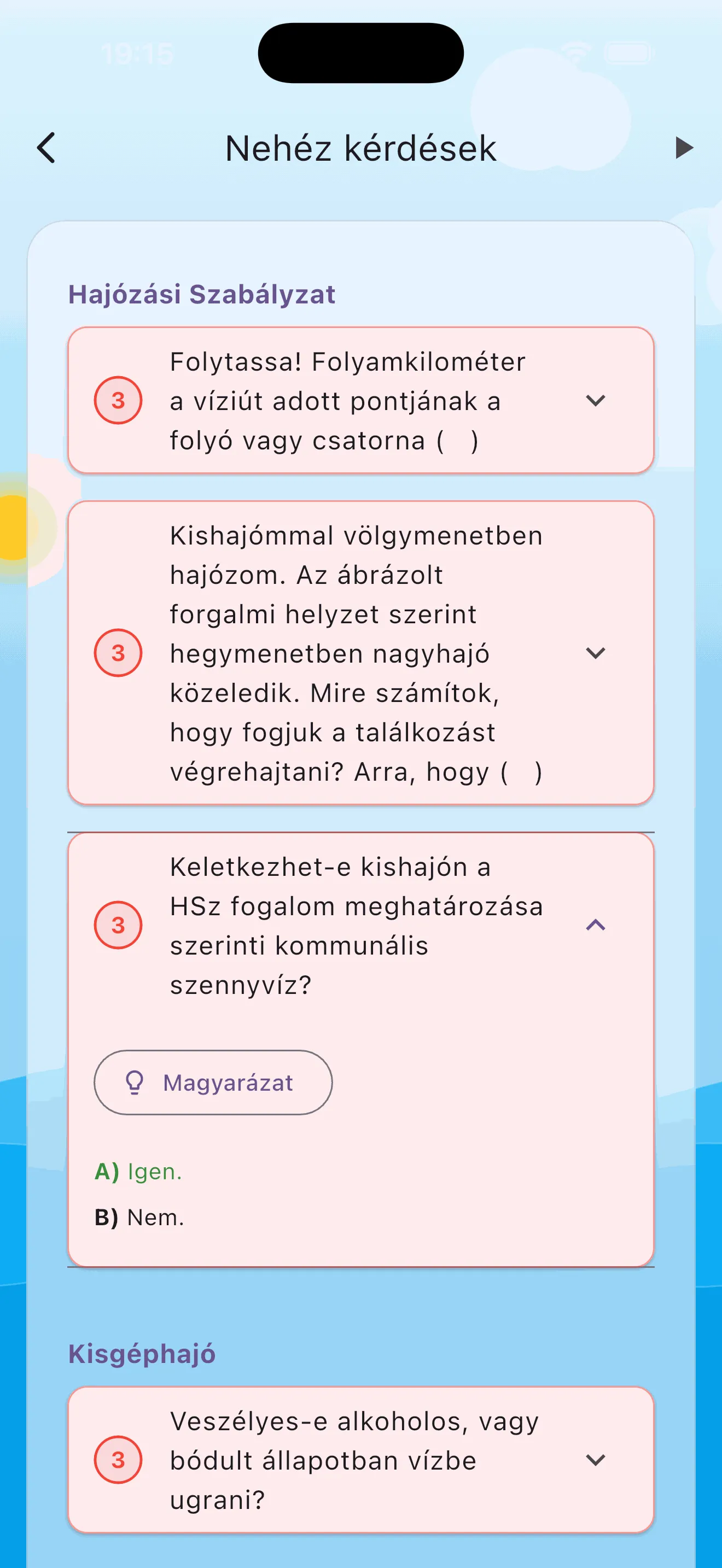 Hajóra fel! app – részletes vizsgastatisztika