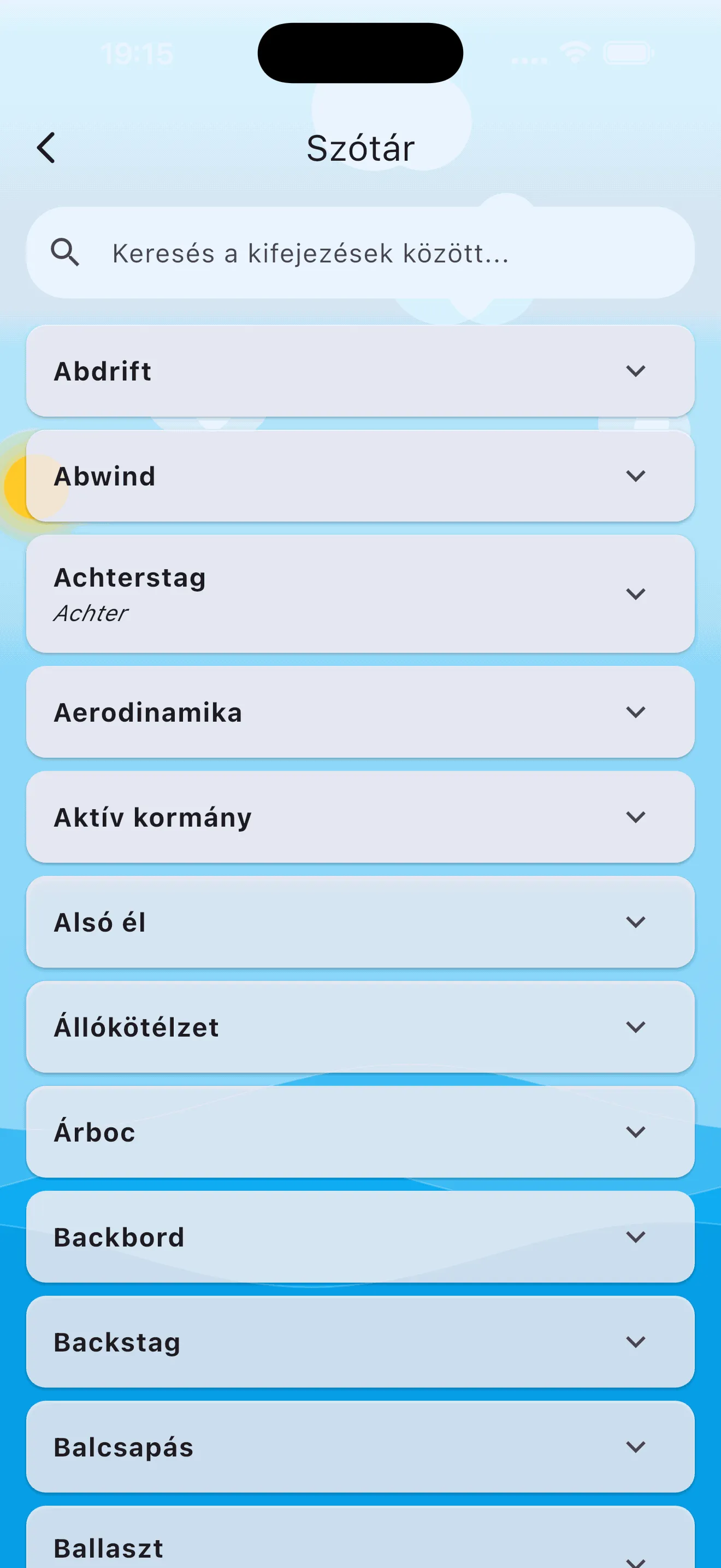 Hajóra fel! app – kedvencek és szótár funkció