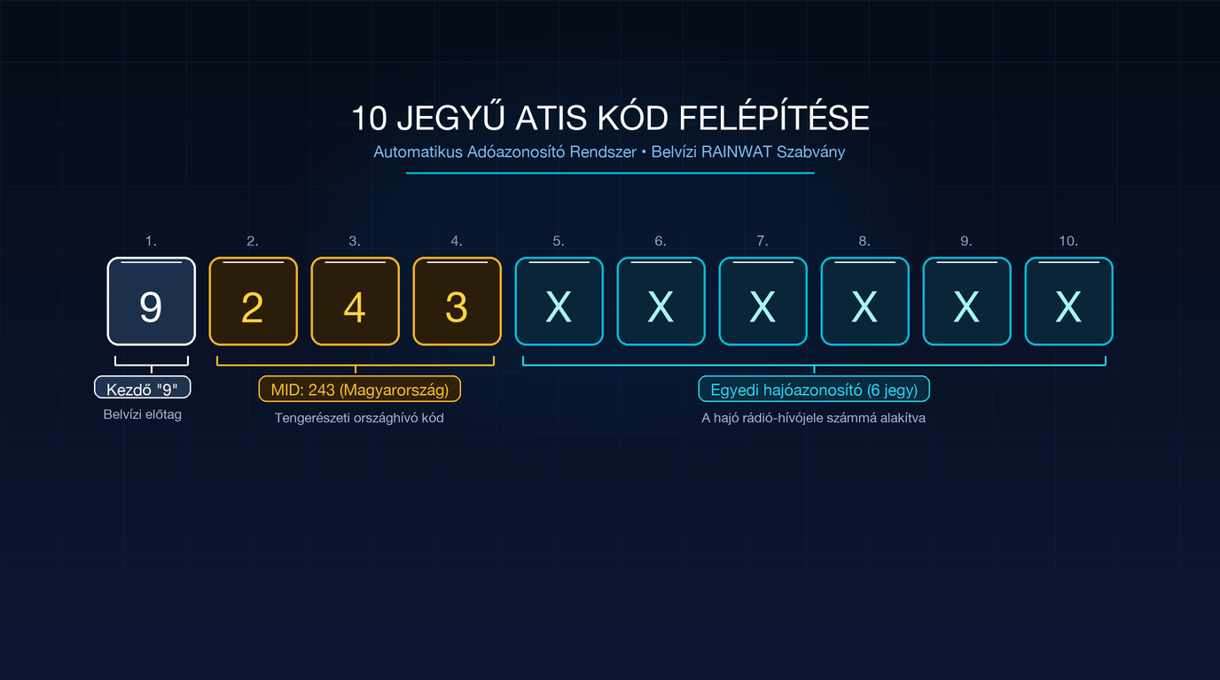 10 számjegyű belvízi ATIS kód felépítése RAINWAT szabvány szerint