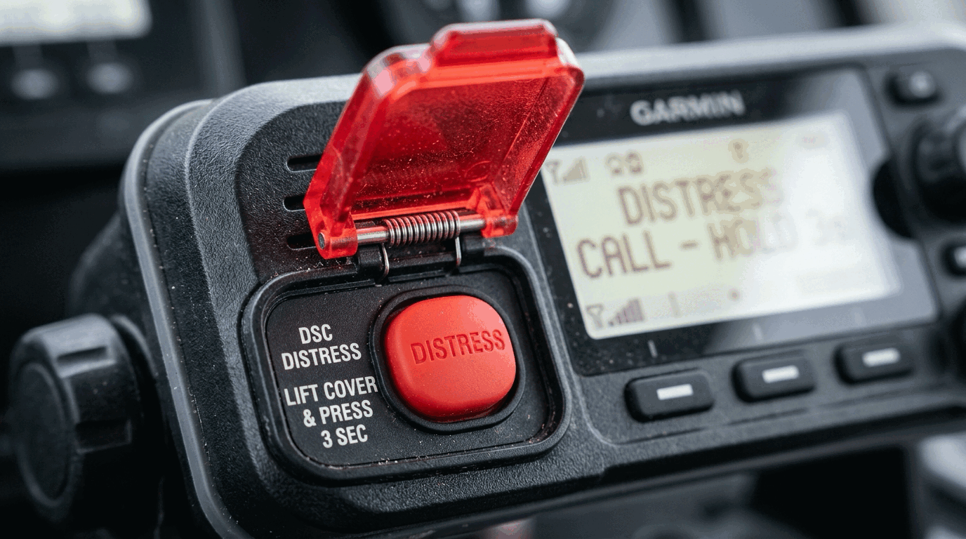 Fedélzeti Garmin rádió DISTRESS vészgombja rugós piros védőfedéllel