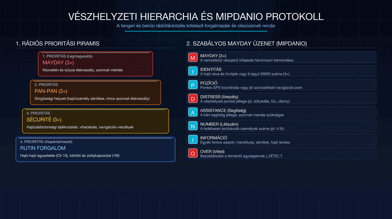 A nemzetközi vészhelyzeti prioritások hierarchiája: MAYDAY, PAN-PAN, SÉCURITÉ
