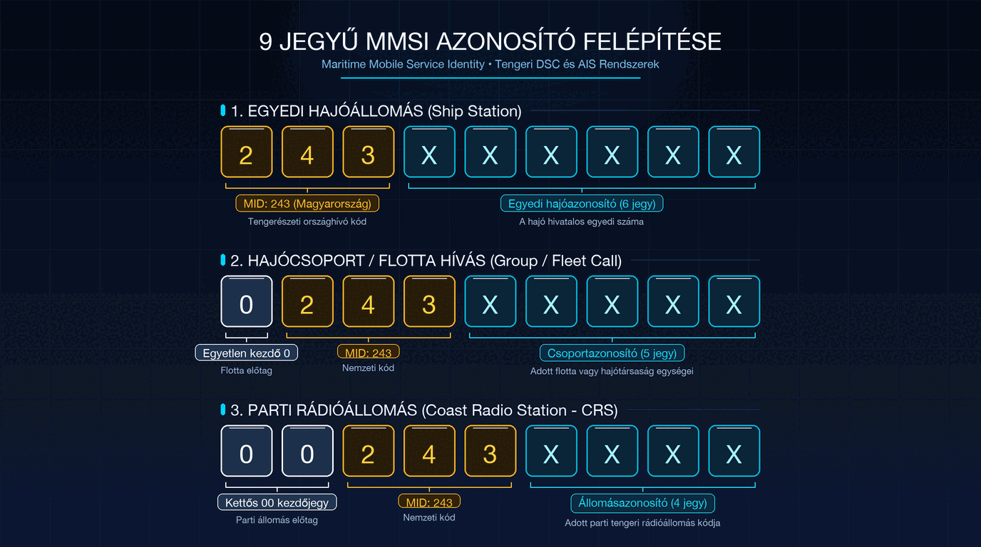 A 9 számjegyű tengeri MMSI kód struktúrája és típusai